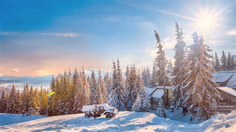 Winter Landscape Of Snowy Mountains Stock Image Image Of Glow Blanc