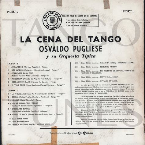 Osvaldo Pugliese La Cena Del Tango Tangovinilos