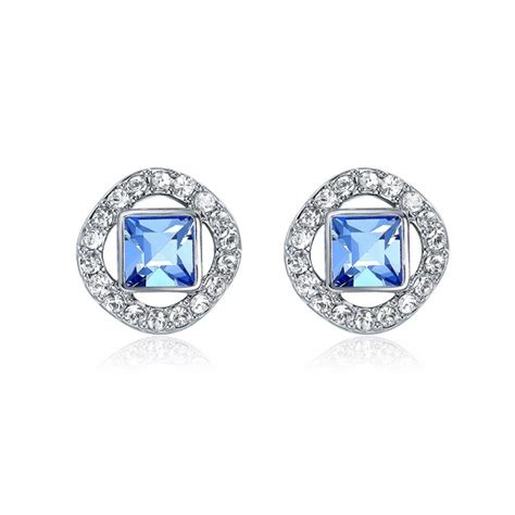 Myjs Angelic Square Earrings With Swarovski Light Sapphire Crystals