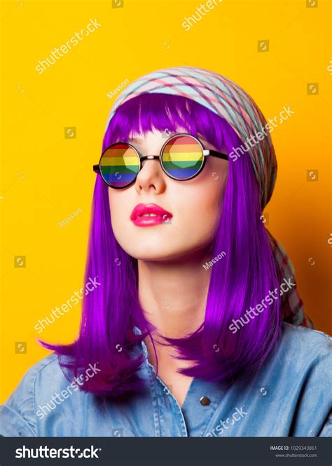 Young Girl Purple Hair Rainbow On Stock Photo 1029343861 Shutterstock