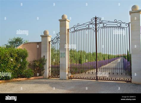 Beautiful iron gate. Entrance to a front yard Stock Photo - Alamy