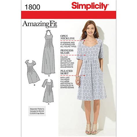 Simplicity Misses Plus Size 20w 28w Amazing Fit Dress Pattern 1 Each