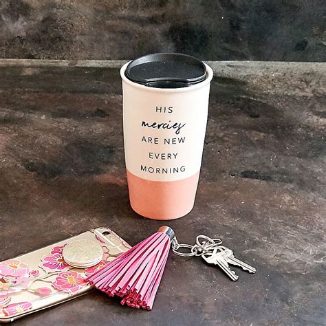 New Every Morning Ceramic Travel Cup Pink Cute Coffee Travel Mugs
