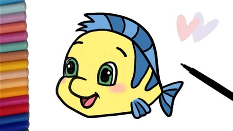 How To Draw Flounder From The Little Mermaid I Easy Drawing Step By