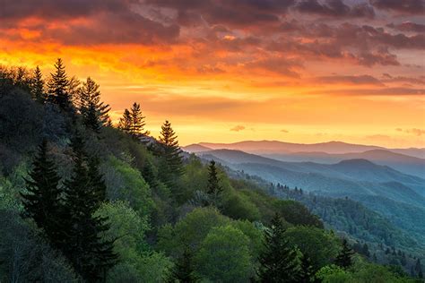 Cherokee North Carolina Great Smoky Mountains Scenic Sunrise Landscape