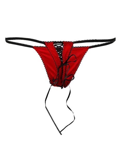 Red Thong G String Lace Up Two Tone Sexy Women Underwear Milanoo Com