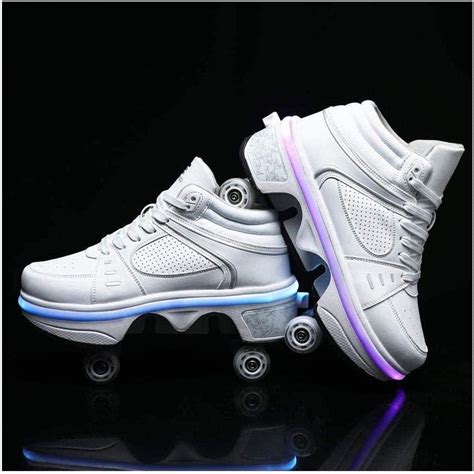 Zapatos Skate Línea Ajustables Con 7 Luces Que Cambian De Color Botón 4