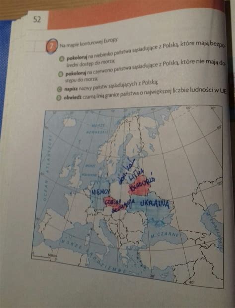 Pokoloruj Na Mapie Obszary Z Temperaturą - Na mapie konturowej Europy:#pokoloruj na niebiesko państwa sąsiadujące