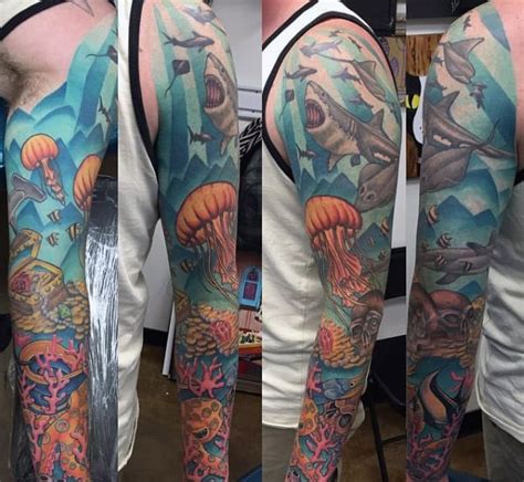 Features temporary tattoos of fish, sharks, shells, and coral. 50 Coral Reef Tattoo Designs For Men - Aquatic Ink Mastery