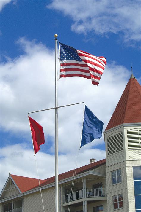 Single Mast Nautical Flagpole With Yardarm Aluminum American Flags