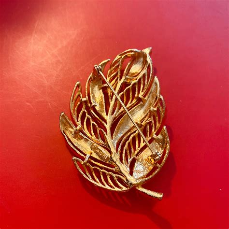 Vintage Signed MJ ENT Gold Tone Leaf Brooch Etsy