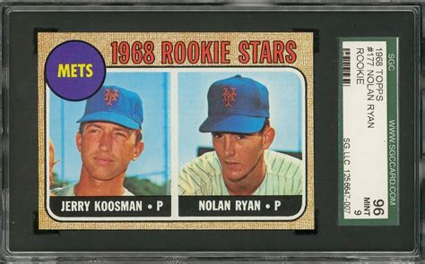 The great pitcher has placed a strong, black ink signature on the obverse of this lightly circulated collectible. Lot Detail - 1968 Topps #177 Nolan Ryan Rookie Card - SGC 96 MINT 9