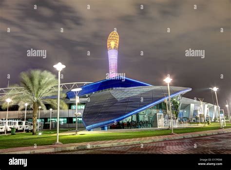 Aspire Dome Illuminated At Night Doha Qatar Middle East Stock Photo