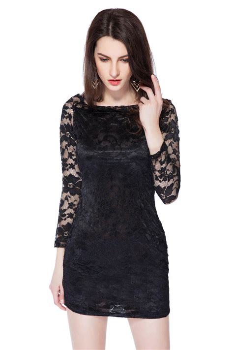 [19 off] 2021 slash neck solid color lace dress in black zaful