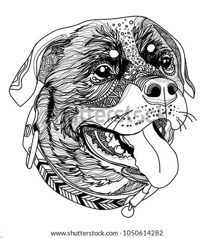 Welcome to the coloring pages for puppy pictures. Head Dog Rottweiler Smiles Meditation Coloring Vector De ...