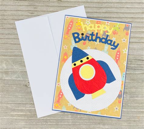 Birthday Rocket Card Handmade Greeting Card With Self Sealing Etsy