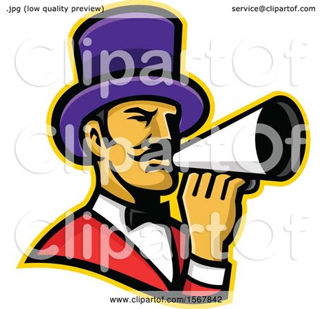 Clipart Of A Retro Circus Ringmaster Using A Megaphone Royalty Free