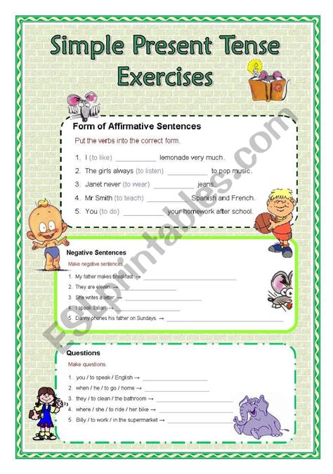 Present Simple Exercises For Kids Present Simple Positive And