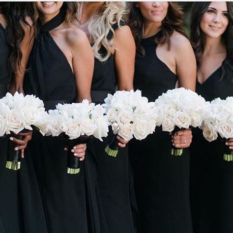 Loving These Black Bridesmaid Dresses With White Bouquets Black