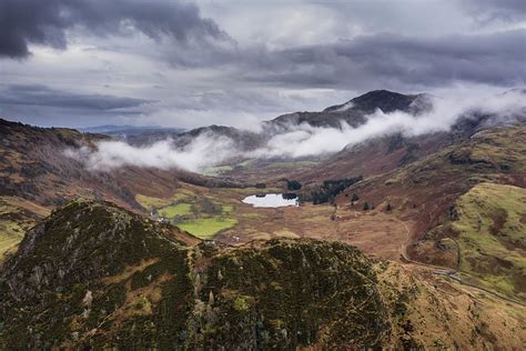 Stunning Flying Drone Landscape Image Of Langdale Pikes And Vall
