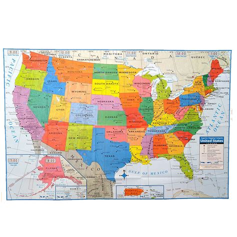 Map of the united states map of the contiguous united states the map shows the contiguous usa (lower 48) and bordering countries with international boundaries, the national capital washington d.c., us states, us state borders, state capitals, major cities, major rivers, interstate highways, railroads (amtrak train routes), and major airports. USA MAP Poster Size Wall Decoration Large MAP of United ...