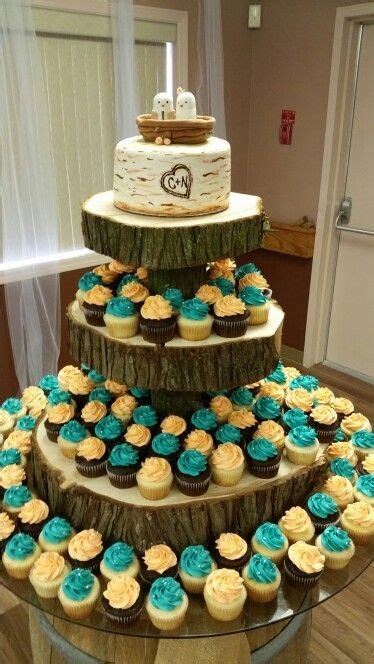 Rustic Teal And Coral Wedding Cake And Cupcakes Coral Wedding Cakes