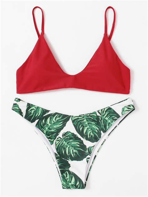 Shop Jungle Print Mix And Match Bikini Set Online Shein Offers Jungle Print Mix And Match