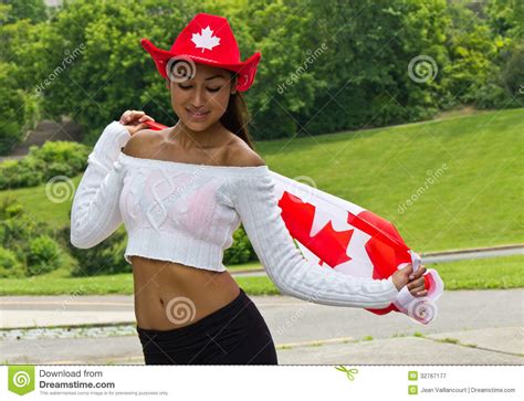 Ragazza Sexy Con Una Bandiera Del Canada Immagine Stock Immagine Di