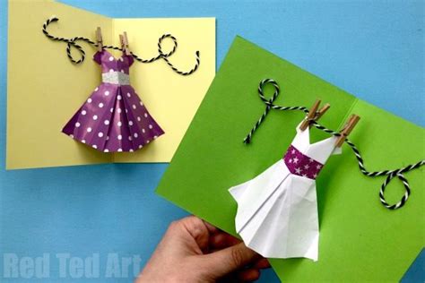 Pop Up Dress Card For Mothers Day Red Ted Art Kids Crafts