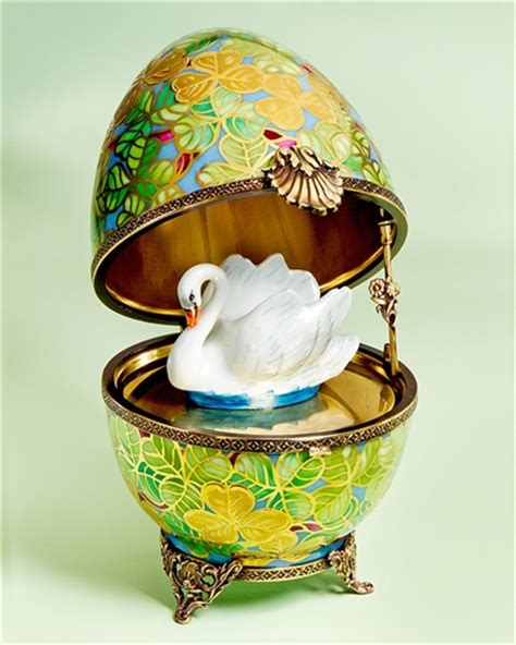 Limoges Swan On Gold With Leaves Faberge Style Egg Box The Cottage Shop