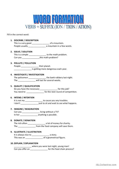 Word Formation Nouns Worksheet English Identify Nouns Worksheets