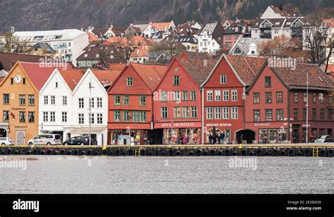 Bergen Norway November 19 2017 Norwegian Red Wooden Houses Of