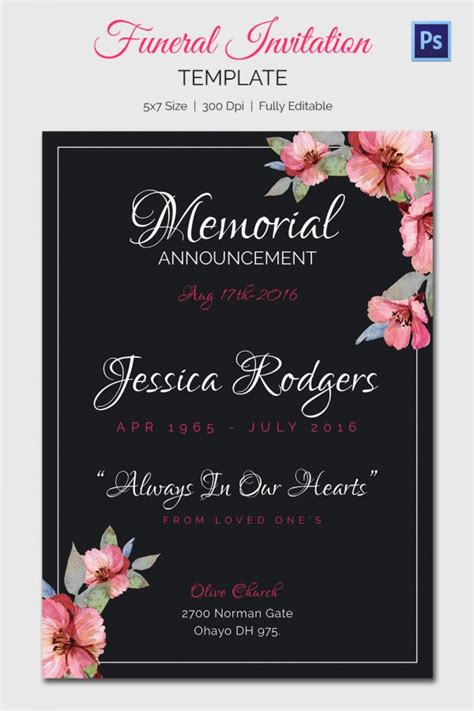 funeral invitation templates  sample