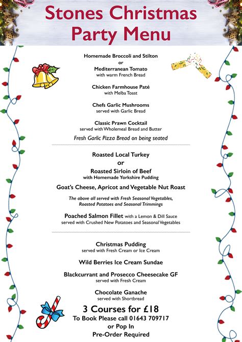 Stones Christmas Party Menu Stones Minehead