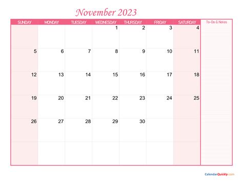 November Calendar 2023 With Notes Calendar Quickly