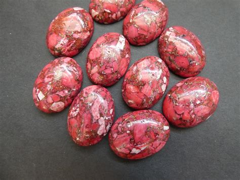 25x18mm Gold Lined Regalite Cabochon Dyed Bright Pink Gemstone