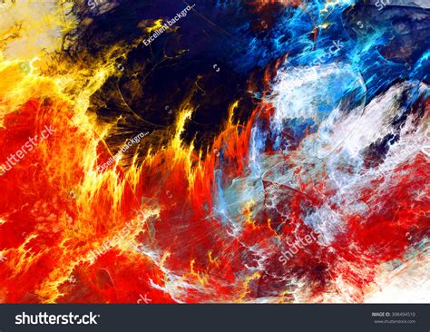 Fire Water Abstract Red Blue Painting Stock Illustration