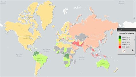 el mapa mundial del tamaño promedio del pene en cada país