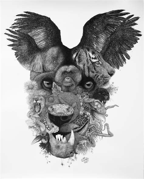 Try combing 2, 3, or 4 different. Animal Hybrids Drawn With Charcoal | Bored Panda