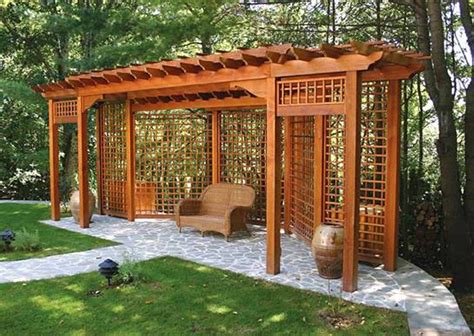 Japanese Pergola With Stone Flooring Outdoor Pergola Backyard