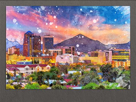 Tucson Canvas Print Tucson Skyline Tucson Wall Art Etsy Uk