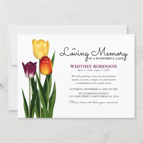 Trio Of Tulips In Loving Memory Funeral Invitation Zazzle