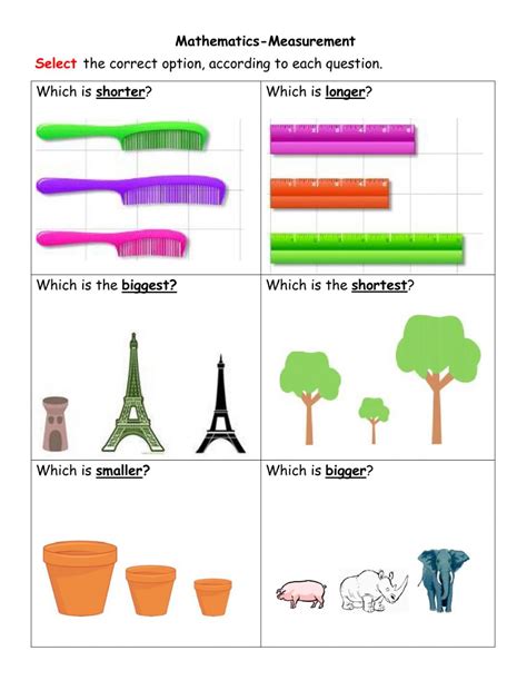 Measurement Interactive Worksheet For Grade 1