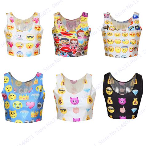 Classic Qq Emoji Sleeveless Blouse Cropped Tank Tops Workout Bustier