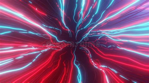 Red And Blue Neon Lightning 3d Illustration Retrowave Background Stock