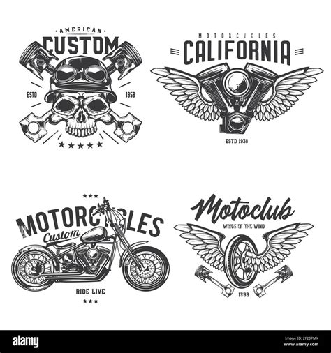 Set Of Biker And Motorcycle Emblems Labels Badges Logos Isolated On