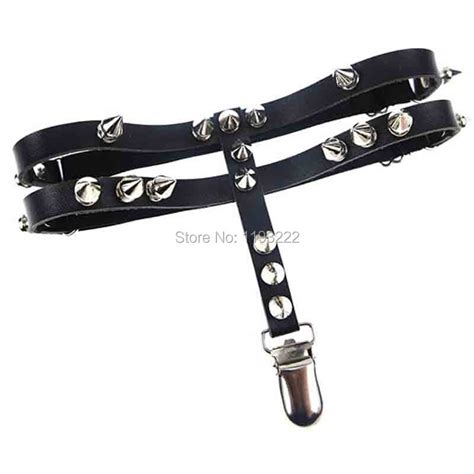 Sexy Punk Rock Gothic Harajuku Handmade Multi Spikes Spiked Double Straps Leather Leg Garter