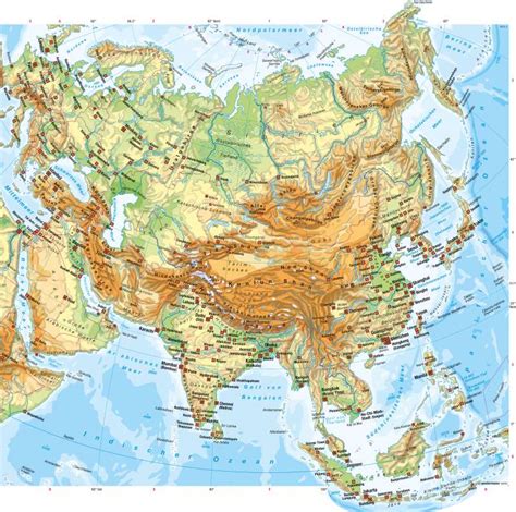 Stumme Karte Asien Flüsse Gebirge Goudenelftal