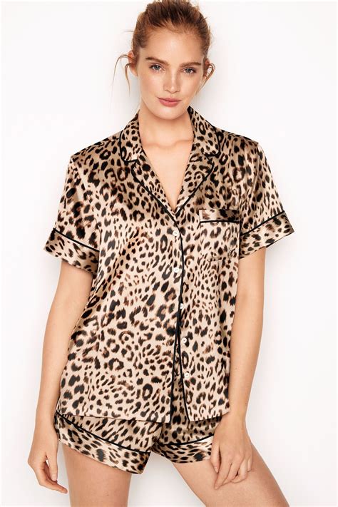 Buy Victorias Secret Nude Leopard Satin Stripe Short Pyjamas From The