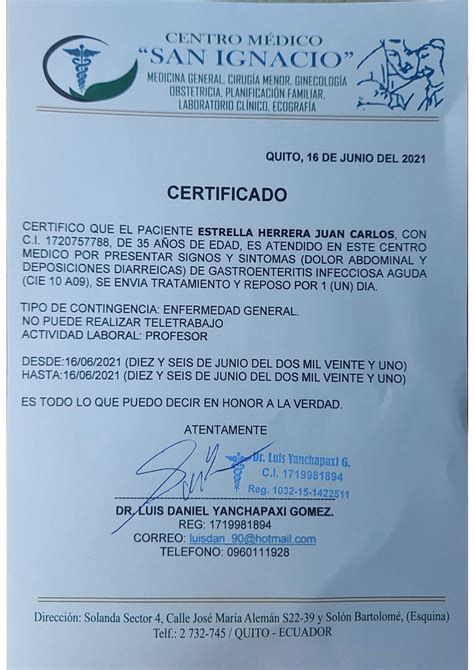 Ejemplo De Certificado Medico Por Enfermedad Actualiz
